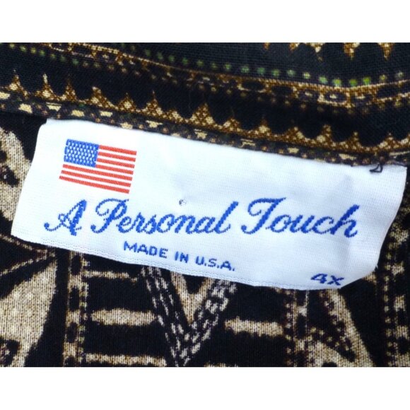 VTG A Personal Touch Womens 4X Button-Up Shirt Black/Gold Tribal Pattern 100% Ra - Picture 4 of 9